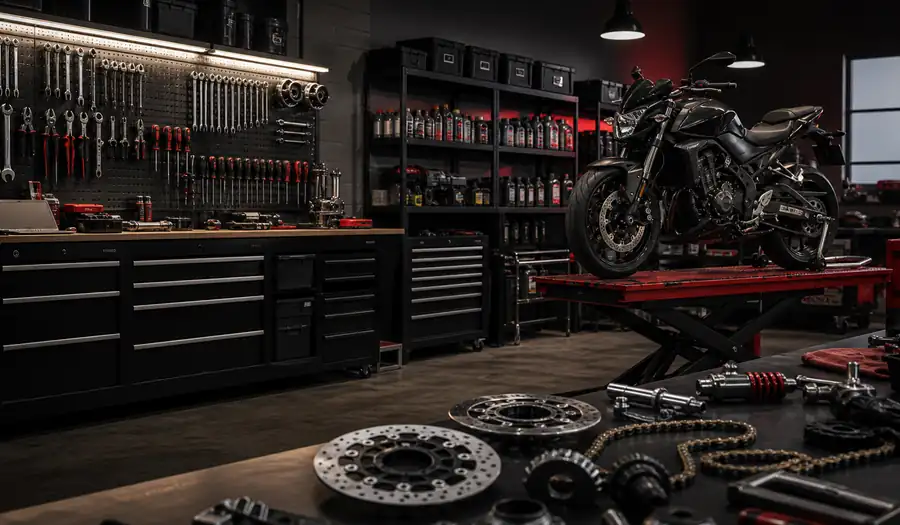 Motorcycle workshop parts counter